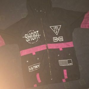 A “Life is short” windbreaker jacket, fits small